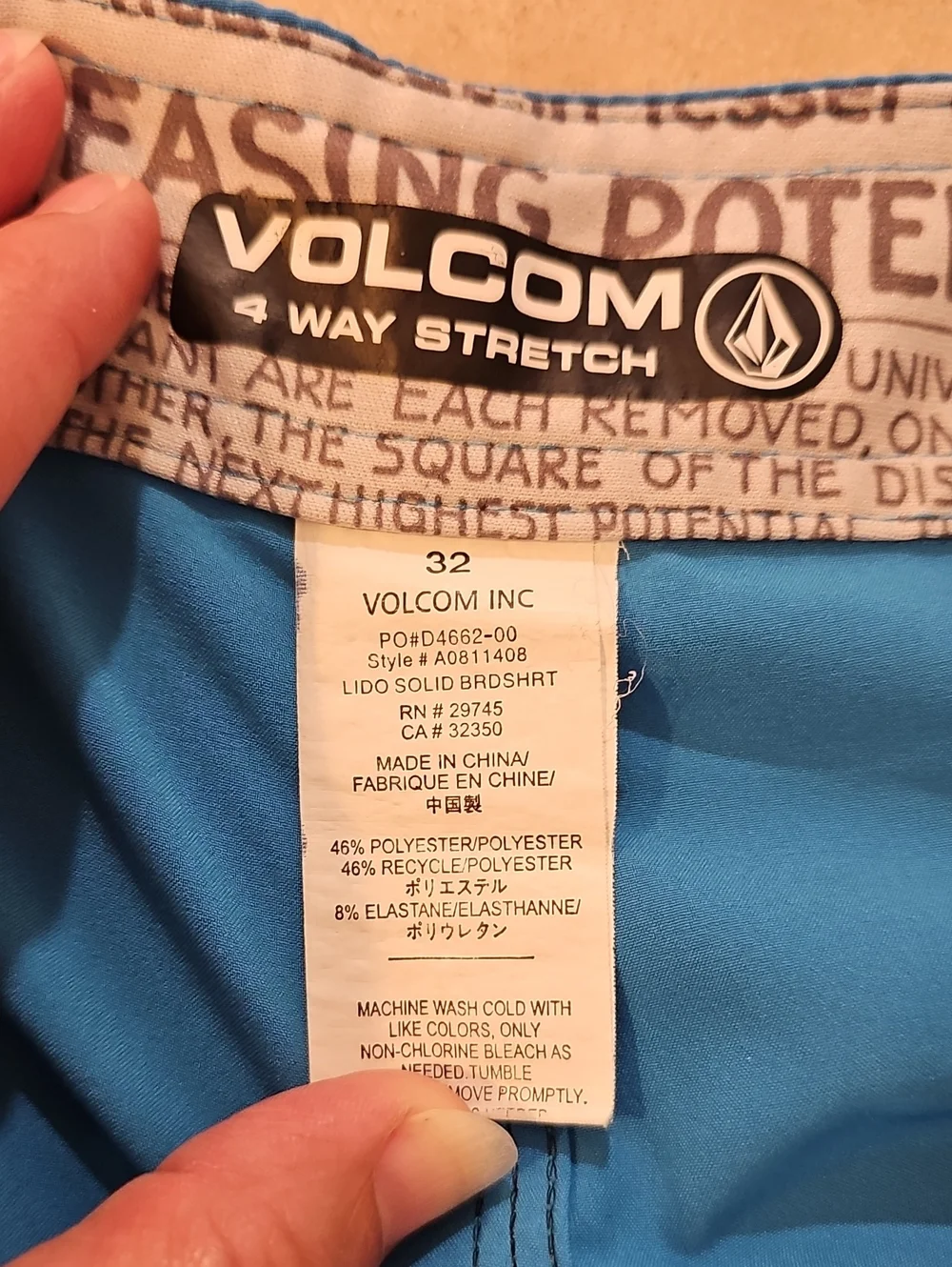 Volcom Men’s Aqua Blue Boardshorts with Black Drawstring